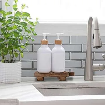 Wood Soap Stand, Kitchen SoapTray Plant Holder Wooden Soap Holder for Bottles Wood Riser Pedestal Stand Wood Tray for Kitchen Bathroom Sink Decorative (Vintage Black)