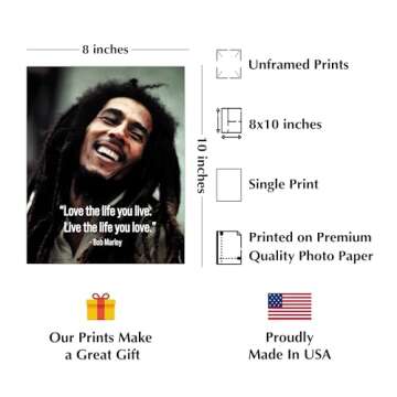 Bob Marley Inspirational Quotes Wall Art Print - Vibrant Music Poster for Decor