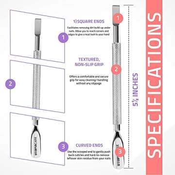 Utopia Care Cuticle Pusher and Spoon Nail Cleaner 2Pack - Professional Grade Stainless Steel Cuticle...