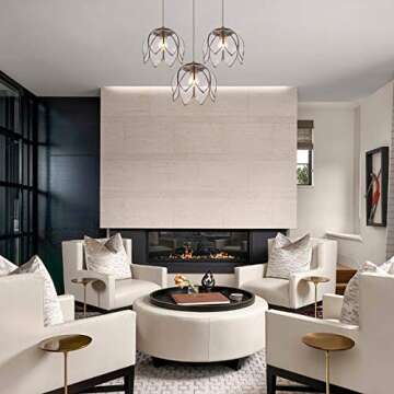 Clear Glass Pendant Lighting, Vintage Oriental Lotus Brass Ceiling Pendant Light Fixture, Modern Flower Hanging Lamp for Kitchen Island, Dining Room, Girl Room, Dressing Room, Retro Shops, UL Listed