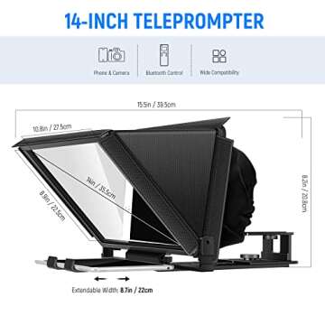 NEEWER X12 14 inch Aluminum Alloy Teleprompter for iPad Tablet Smartphone DSLR Cameras with Remote Control, Carry Case, APP Compatible with iOS/Android for Online Teaching/Vlogger/Live Streaming