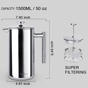 Secura French Press Coffee Maker Insulated Stainless Steel