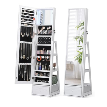 Nicetree 360° Swivel Jewelry Cabinet with Lights and Touch Screen Vanity Mirror