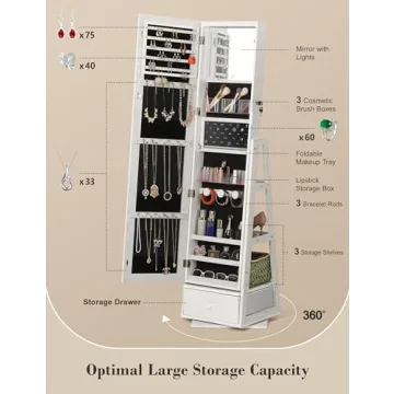 Elegant Nicetree Jewelry Cabinet with Touch Screen Mirror