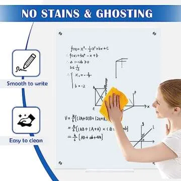 QUEENLINK Magnetic Glass Whiteboard, 24" x 18" Glass Dry Erase Board for Wall, Frameless Glass Board with 1 Marker Tray and 3 Magnets for Office, Home, Classroom - Normal White