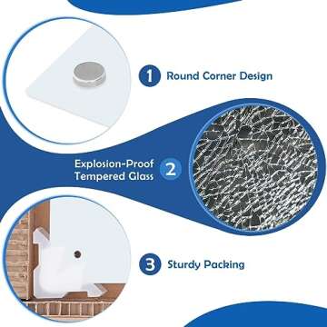 QUEENLINK Magnetic Glass Whiteboard, 24" x 18" Glass Dry Erase Board for Wall, Frameless Glass Board with 1 Marker Tray and 3 Magnets for Office, Home, Classroom - Normal White