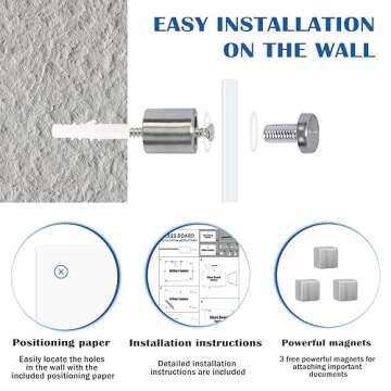 QUEENLINK Magnetic Glass Whiteboard, 24" x 18" Glass Dry Erase Board for Wall, Frameless Glass Board with 1 Marker Tray and 3 Magnets for Office, Home, Classroom - Normal White