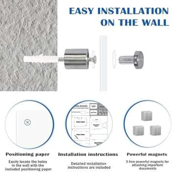QUEENLINK Magnetic Glass Whiteboard, 24" x 18" Glass Dry Erase Board for Wall, Frameless Glass Board with 1 Marker Tray and 3 Magnets for Office, Home, Classroom - Normal White