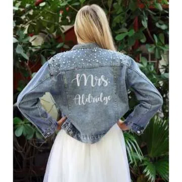 Custom Pearl Bride Denim Jacket for Wedding and Gifts