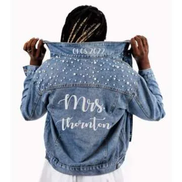 Custom Pearl Bride Denim Jacket for Wedding and Gifts