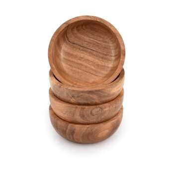Samhita Acacia Wooden Small Bowl For Nuts, Candy, Appetizer, Snacks, Olive and Salsa | Dining Décor Absolute Beautiful (Set of 4) (4" x 4" X 1.5")