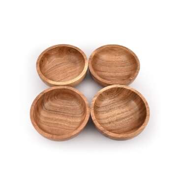 Samhita Acacia Wooden Small Bowl For Nuts, Candy, Appetizer, Snacks, Olive and Salsa | Dining Décor Absolute Beautiful (Set of 4) (4" x 4" X 1.5")