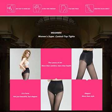 Elegant WEANMIX Women's Control Top 40D Tights Pantyhose with Reinforced Toe