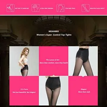 Elegant WEANMIX Women's Control Top 40D Tights Pantyhose with Reinforced Toe