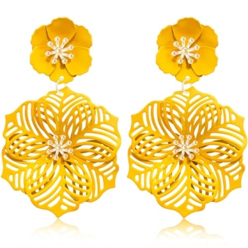 SLSF Unique Bohemian Metal Poppy Flower Dangle Earring Matte Painted Dual Flower Floral Petal Tiered...