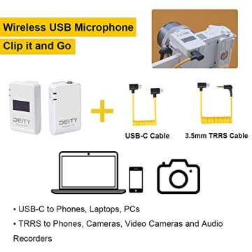 Deity Pocket Wireless Microphones 2.4Ghz Pocket Wireless System Lavalier Microphone with OLED Display for Vlog Video Interview YouTube Facebook Live DSLR Camera Smartphone Tablet (White)