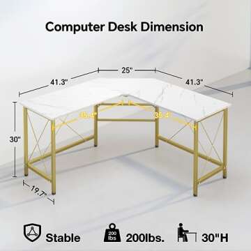 Mr IRONSTONE L Shaped Desk, 59" Computer Gaming Desk, Corner Desk for Home Office Desks, Modern Computer Writing Desk with Large Desktops, Easy to Assemble & Space-Saving Desk - Marble White