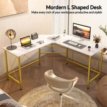 Mr IRONSTONE L Shaped Desk, 59" Computer Gaming Desk, Corner Desk for Home Office Desks, Modern Computer Writing Desk with Large Desktops, Easy to Assemble & Space-Saving Desk - Marble White
