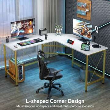 Mr IRONSTONE L Shaped Desk, 59" Computer Gaming Desk, Corner Desk for Home Office Desks, Modern Computer Writing Desk with Large Desktops, Easy to Assemble & Space-Saving Desk - Marble White
