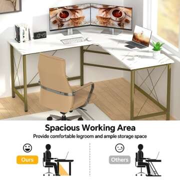 Mr IRONSTONE L Shaped Desk, 59" Computer Gaming Desk, Corner Desk for Home Office Desks, Modern Computer Writing Desk with Large Desktops, Easy to Assemble & Space-Saving Desk - Marble White