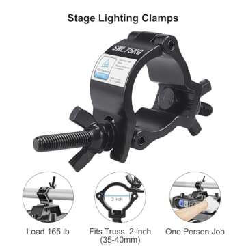 1-1/2" OD Black Stage Light Clamp, 10PCS GZhumin Premium 1.4-1.6 Inch Aluminium Small Size Truss Cla...