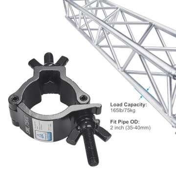 1-1/2" OD Black Stage Light Clamp, 10PCS GZhumin Premium 1.4-1.6 Inch Aluminium Small Size Truss Clamps with TUV Certified, Heavy Duty 165LB Lighting Clamps, Fit for 35-40 mm OD Tube/Pipe
