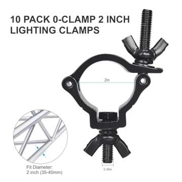 1-1/2" OD Black Stage Light Clamp, 10PCS GZhumin Premium 1.4-1.6 Inch Aluminium Small Size Truss Clamps with TUV Certified, Heavy Duty 165LB Lighting Clamps, Fit for 35-40 mm OD Tube/Pipe