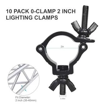 1-1/2" OD Black Stage Light Clamp, 10PCS GZhumin Premium 1.4-1.6 Inch Aluminium Small Size Truss Clamps with TUV Certified, Heavy Duty 165LB Lighting Clamps, Fit for 35-40 mm OD Tube/Pipe