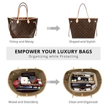 OPPOSHE Purse Organizer Insert for Handbags, Softened Felt Bag Insert Organizer for Tote, Compatible with LV, Coach, MK, Kate Spade, Goyard, Longchamp (Beige, Medium)