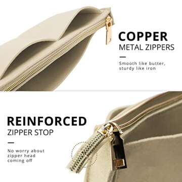 OPPOSHE Purse Organizer Insert for Handbags, Softened Felt Bag Insert Organizer for Tote, Compatible with LV, Coach, MK, Kate Spade, Goyard, Longchamp (Beige, Medium)