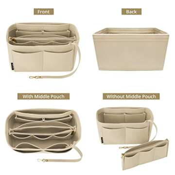 OPPOSHE Purse Organizer Insert for Handbags, Softened Felt Bag Insert Organizer for Tote, Compatible with LV, Coach, MK, Kate Spade, Goyard, Longchamp (Beige, Medium)