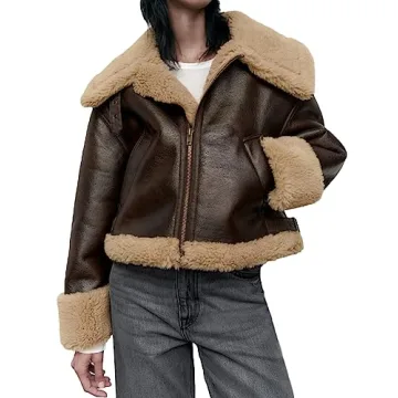 Women’s Faux Leather Jacket with Faux Fur for Winter