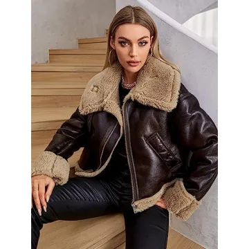 Women’s Faux Leather Jacket with Faux Fur for Winter