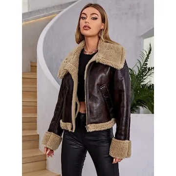 Women’s Faux Leather Jacket with Faux Fur for Winter