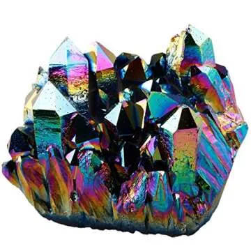 Rockcloud Natural Titanium Coated Rainbow Crystal Quartz Cluster Geode Druzy Home Decoration Gemstone Specimen