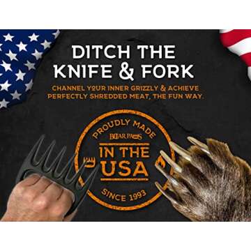 Bear Paws Meat Claws - The Original Meat Shredder Claws, USA Made - Easily Lift, Shred and Serve Meats - Ultra-Sharp, Ideal Meat Claws for Shredding Pulled Pork, Chicken and Beef - 2 Orange, 2 Black…