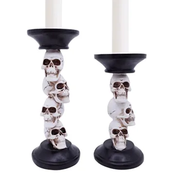 Etistta Halloween Skull Candle Holder Set - Unique Halloween Decor, 9.5 Inch Tall