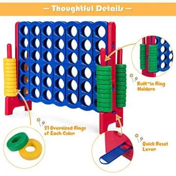 ARLIME Giant 4 in a Row Connect Game, 47'' Jumbo 4-to-Score Toy Set W/Quick-Release Lever, Build-in Ring, Jumbo Sized for Kids & Adults, Oversized Floor Activity for Indoor & Outdoor Play