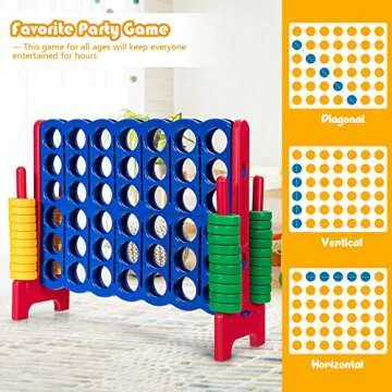 ARLIME Giant 4 in a Row Connect Game, 47'' Jumbo 4-to-Score Toy Set W/Quick-Release Lever, Build-in Ring, Jumbo Sized for Kids & Adults, Oversized Floor Activity for Indoor & Outdoor Play
