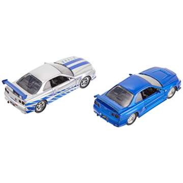 Fast & Furious Brian's Nissan Skyline GT-R R34 Silver & Nissan GT-R R34 Blue 1:32 Die - cast Car, To...