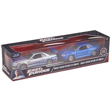 Fast & Furious Brian's Nissan Skyline GT-R R34 Silver & Nissan GT-R R34 Blue 1:32 Die - cast Car, Toys for Kids and Adults
