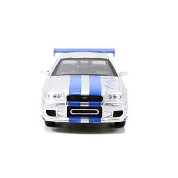 Fast & Furious Brian's Nissan Skyline GT-R R34 Silver & Nissan GT-R R34 Blue 1:32 Die - cast Car, Toys for Kids and Adults