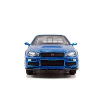 Fast & Furious Brian's Nissan Skyline GT-R R34 Silver & Nissan GT-R R34 Blue 1:32 Die - cast Car, Toys for Kids and Adults