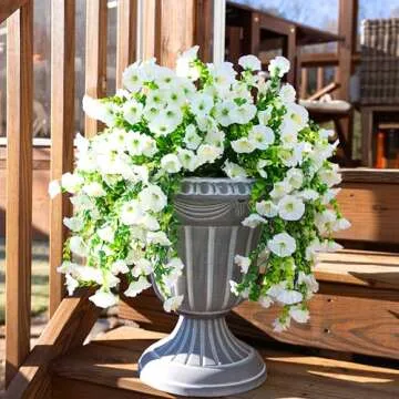 Ivydale 2 PCS Artificial Hanging Flowers Fake Plants Outdoor,Silk Morning Glory Faux Flowers with Eucalyptus Leaves,UV Resistant Realistic Hanging Petunias Plants for Home Garden Decor (Beige)