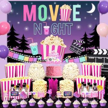 Girls Movie Night Party Decorations Set - Pink Purple Theme