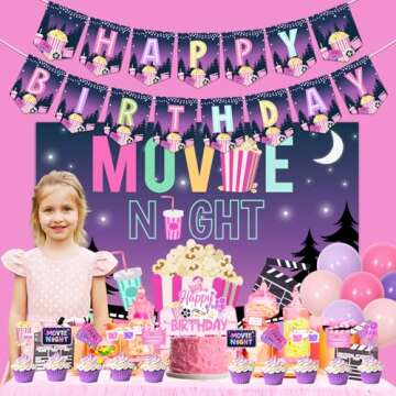 Girls Movie Night Party Decorations Set - Pink Purple Theme
