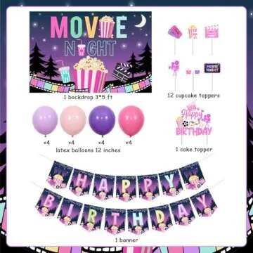 Girls Movie Night Party Decorations Set - Pink Purple Theme