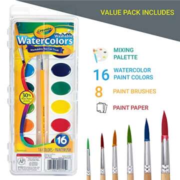 Watercolor Paint Set - 16 Watercolor Paint, 50 Sheets Water Color Paper Pad, 8 PaintBbushes for Kids - Ultimate Water Color Painting Kids Supplies Set, 10 Piece Set