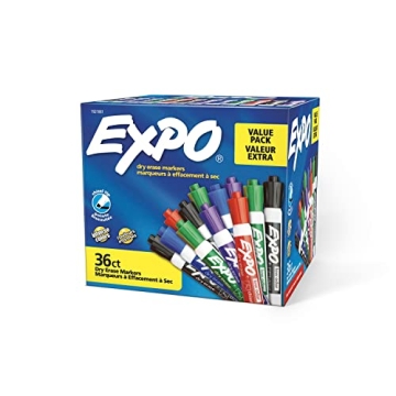 EXPO Low Odor Dry Erase Markers, Chisel Tip, Assorted Colors, Pack of 36 - Ideal for Classrooms, Off...