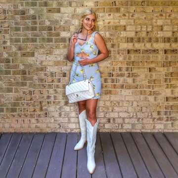 Pasuot White Cowboy Boots for Women - Knee High Wide Calf Cowgirl Boots with Side Zip and Embroidere...